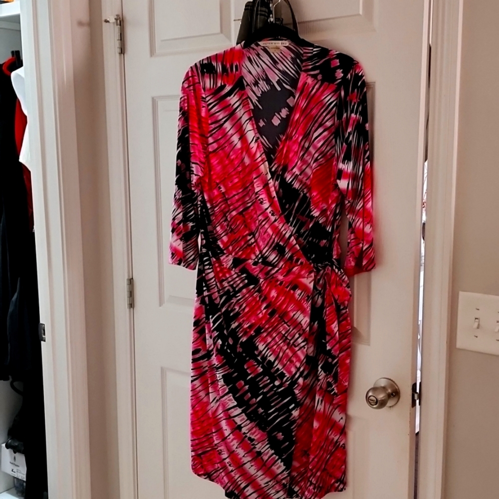 Pink Multi Peter Nygard faux wrap dress